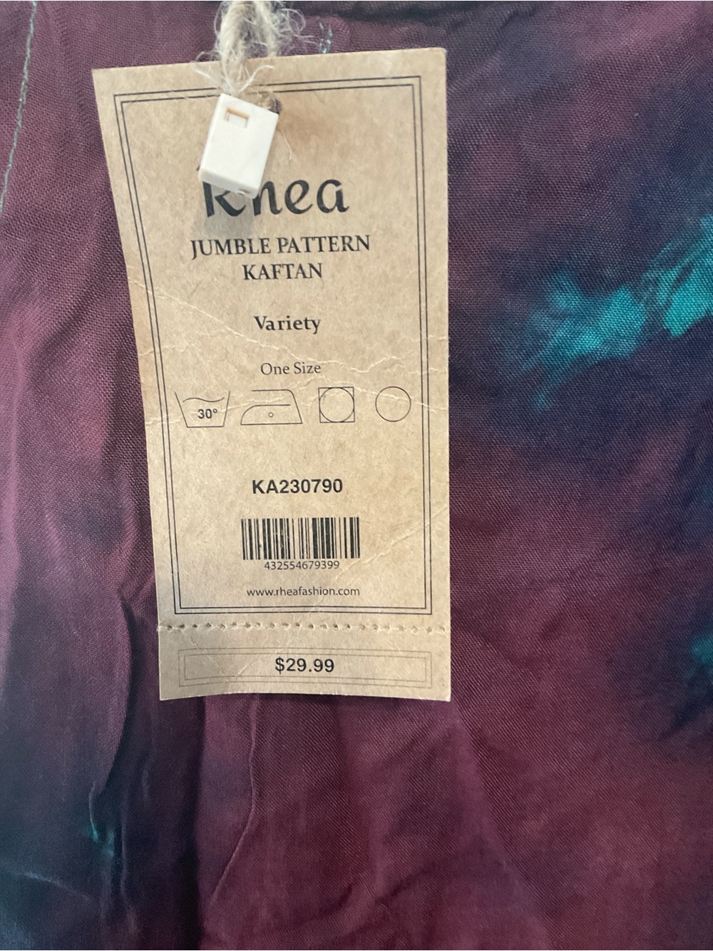 NWT Rhea Tie Dye Rayon Kaftan Tunic Top One Size Boho Burgundy Teal A30 - Picture 5 of 7